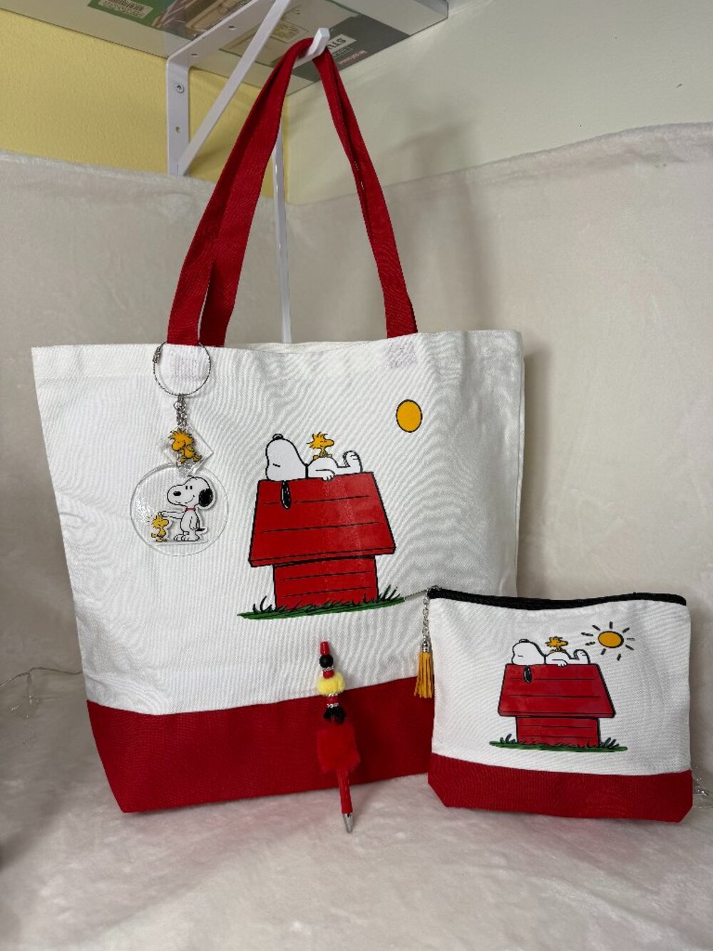 Snoopy & Woodstock Tote Bag Set with Matching Pouch